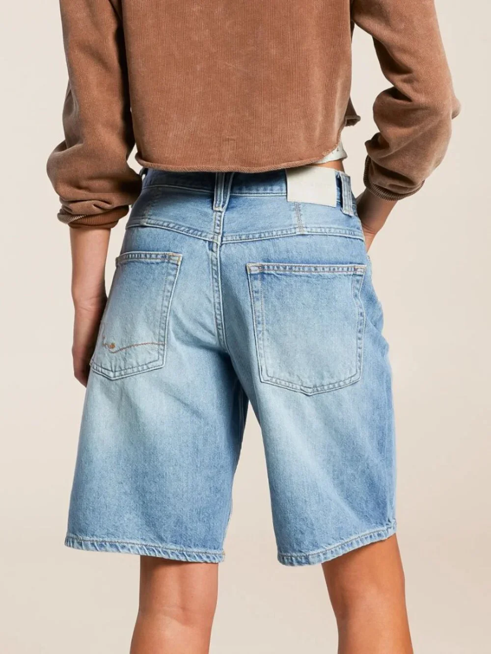 FREE PEOPLE Montana Short Long Denim Shorts Baggy Loose Bermuda Light Wash sz 27